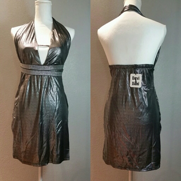 Black Silver Shimmer Halter Dress - Picture 3 of 3